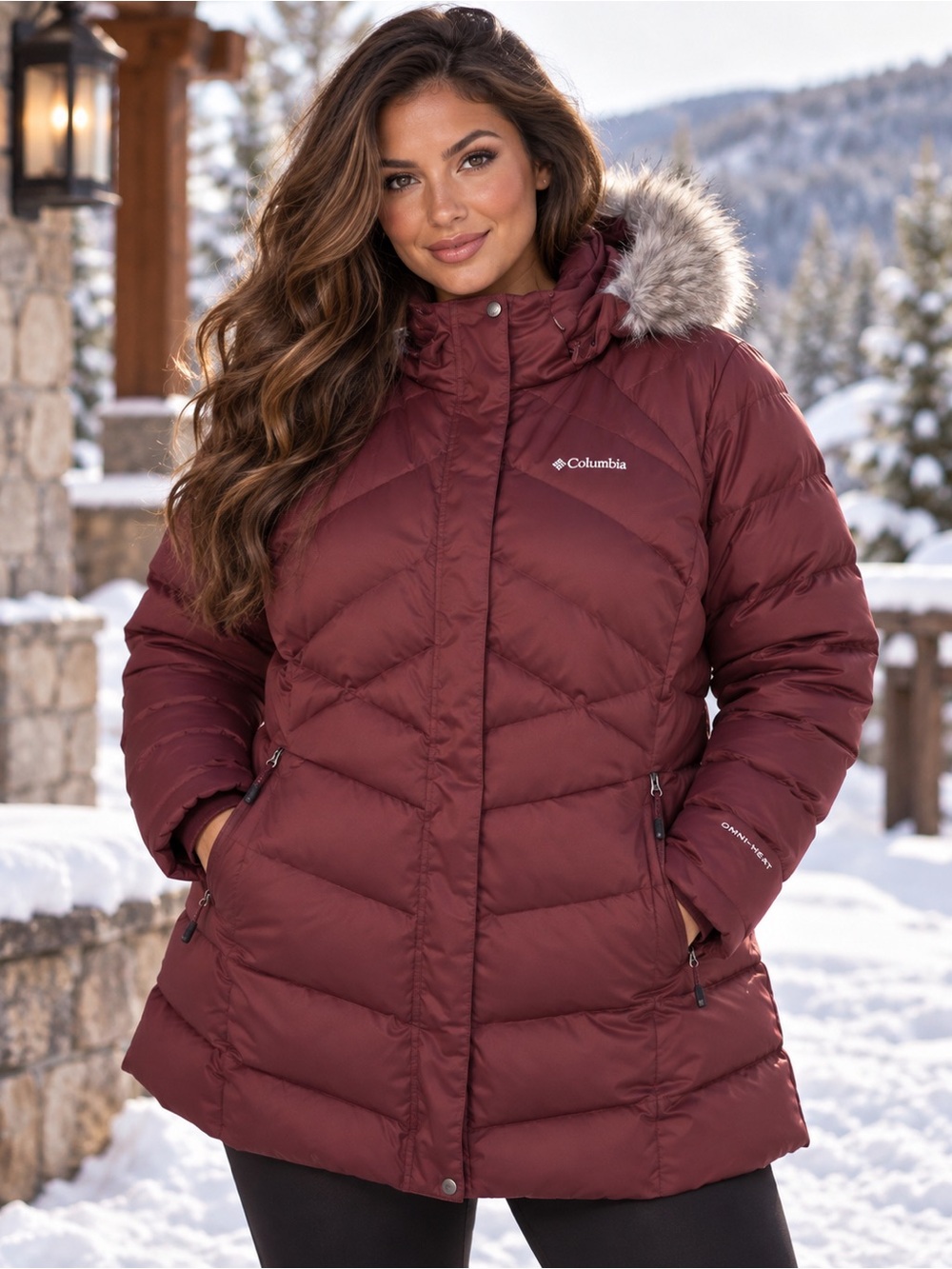 Columbia Lay D Down II Plus Size 2X Down Omni-Heat Winter Coat Faux Fur Hood